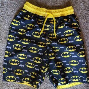 Batman Boys Swim Shorts Size 7 Black & Yellow Logo Design 100% Polyester Summer